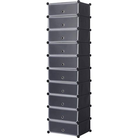 WOLTU Scarpiera Salvaspazio scaffale modulare 10 scomparti multiuso Portascarpe Nero