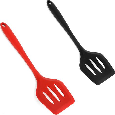 Spatule Cuisine - Silicone Alimentaire - Résistant Jusqu'à 230 °C - Trouée Pour Égoutter Huile - Poignée Souple - Pour Crêpes Et Cuisson - 2 Pièces (1/5)