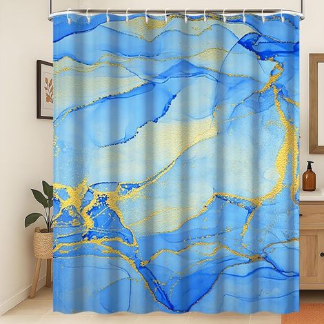 150x200cm Rideau de Douche Marbre Aquarelle Bleu Marine Lignes Imperméable Polyester Rideau de Salle de Bain Luxe Moderne Esthétique Artistique Résistant à la Moisissure Tissu Décoratif (1/5)