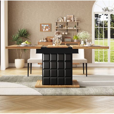 Tavolo da pranzo allungabile 110-140/80/75 cm nero e effetto naturale con contenitore (1/5)