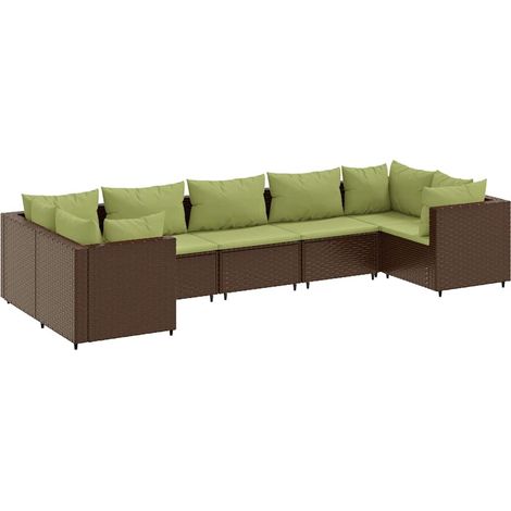 Set Divani da Giardino 7 pz con Cuscini in Polyrattan Marrone vidaXL (1/5)