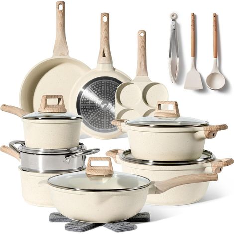 Set di pentole antiaderenti in granito da 21 pezzi, beige