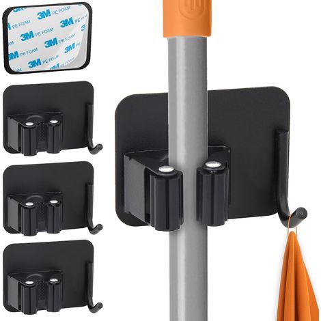 CCYKXA4x Porte-outils auto-adhésif avec crochets porte-balais, support mural pour la cuisine, la buanderie, la salle de bain, Noir (1/5)