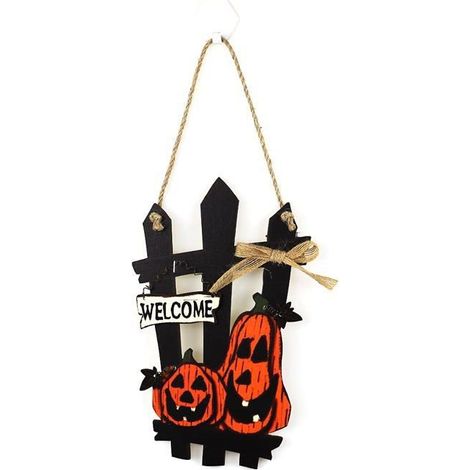 Couronne de bienvenue en forme de citrouille effrayante pour Halloween, décoration de porte d'entrée d'automne(carré) (1/5)