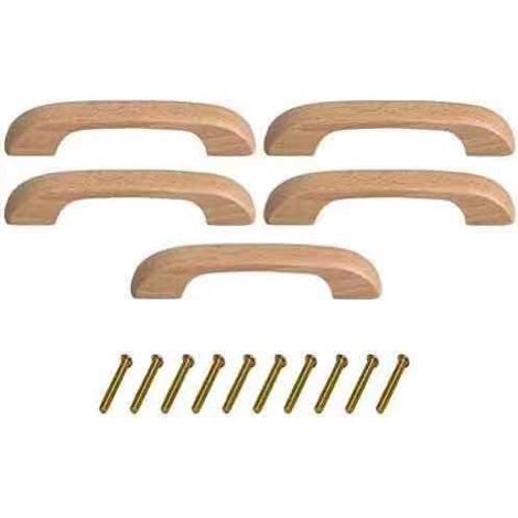Lot de 5 poignées en bois massif pour tiroirs, laquées transparentes, entraxe lisse de 96 mm (3,78 pouces), pour meubles, armoires et placards. (1/5)