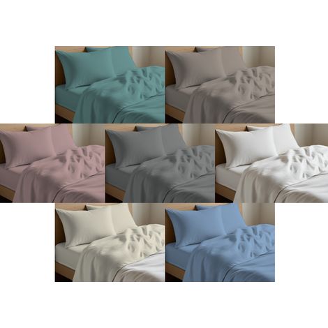 Completo Lenzuola In 100% Cotone Percalle Made In Italy Tinta Unita, misuraPiazza E MezzacoloreBeige (1/5)