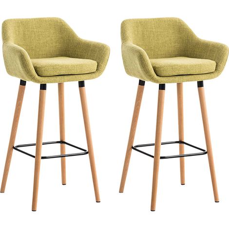 Conjunto de 2 taburetes de bar de diseño y cómodos en tela verde claro con reposabrazos y reposapiés 100000272 (1/5)