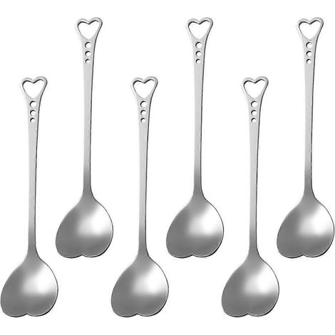 BESTONZON Lot de 6 cuillères en acier inoxydable en forme de cœur, pour desserts, gâteaux et cafés.-14.30X3.20X0.15CM