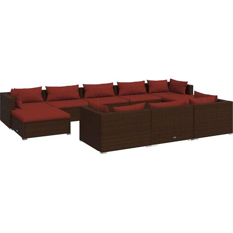 Maison Exclusive - 10-tlg. Garten-Lounge-Set mit Kissen Braun Pol (1/5)