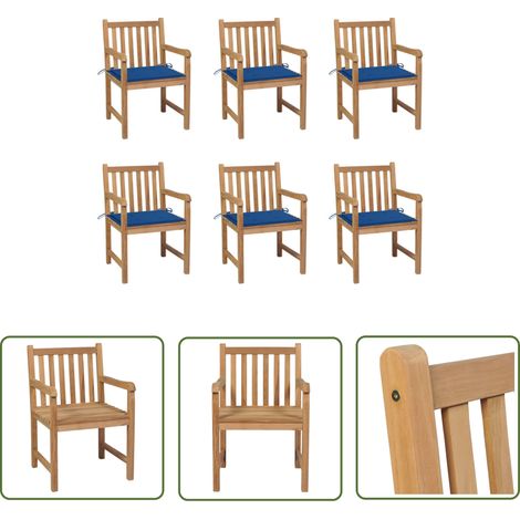 Lot de 6 Chaises de jardin - Chaises d'extérieur pour terrasse/jardin avec coussins bleu royal Bois de teck BV926435 - BonneVie (1/5)
