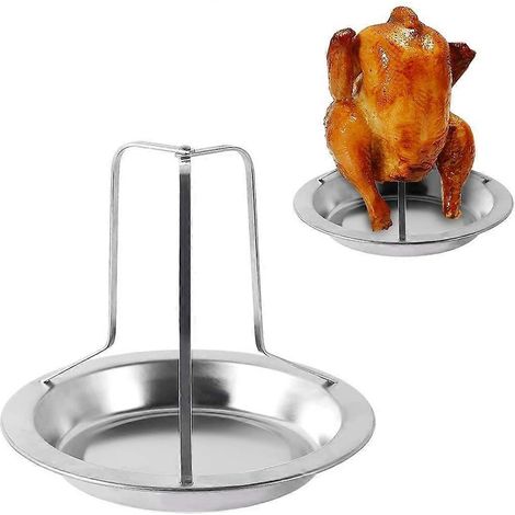 Support de rôtissage pliable en acier inoxydable pour poulet, avec bac de récupération des graisses, pour four, barbecue et gril. (1/5)