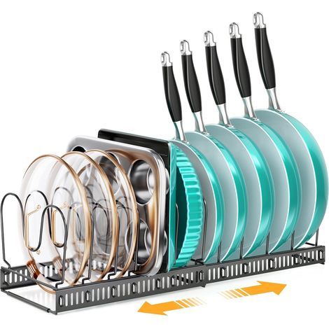 1 Organisateur De Casseroles Extensible, 12 Séparateurs Réglables, Bande Anti-rayures, Pour Placard Et Tiroir De Cuisine (1/5)