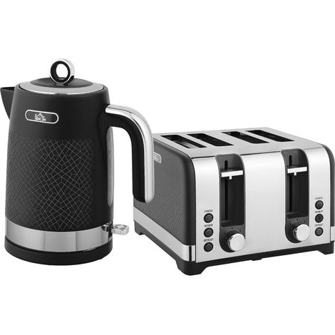 Sleek Textured Kettle and Four-Slice Toaster Set - Black