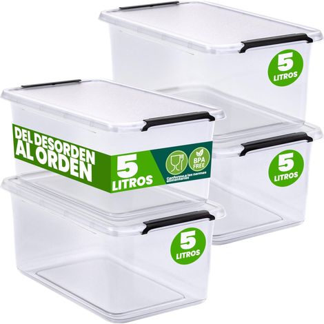 DEUBA® Caja Almacenaje Apilable Contenedor Transparente Orden Almacenamiento Organizador Libre de BPA Cesta Juguetes Libros Ropa Mantas Alimentos 4x 5L (de)