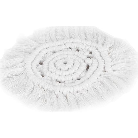 Dessous de tasse en tricot nordique avec pompon, sous-verre isolant thermique, ustensile de cuisine blanc (1/5)