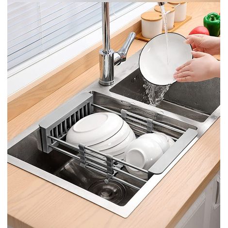 Scolapiatti per lavello da cucina. Scolapiatti per frutta e verdura. Adatto a lavelli quadrati superiori da 29 cm a 47 cm. (1/4)