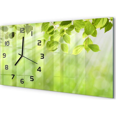 Horloge Murale Panoramique Artistique 60x30 cm Verre Trempé Design Original Feuilles (1/5)