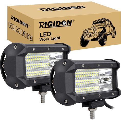 2 Pcs 13 cm 135W Triple rangée Phare de Travail LED, 12V 24V 5 Pouces Feux de Travail LED, LED floodlight pour Offroad Véhicules Voiture camions SUV 4x4 Tracteur, 6000k feu antibrouillard (1/5)