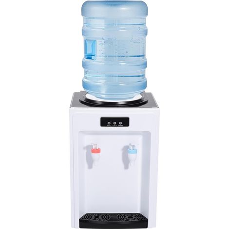 HAUTOUR Distributeur d'eau électrique - 24 x 24 x 36 cm - Distributeur d'eau chaude et froide - 220 V - Seau utilisable de 4,5 à 18,9 l - Distributeur d'eau froide - Noir et blanc (1/5)