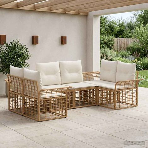vidaXL  Outdoor Sofa Set  6 pcs Natural and Cream White Polyester