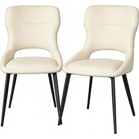 Set de 2 sillas de comedor modernas tapizadas en chenilla beige con patas metálicas MODENUIT (1/5)
