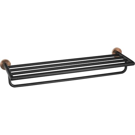 LARISSA étagère à serviettes avec barre 600mm, noir/cuivre mat (1/3)
