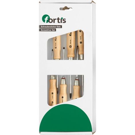 Fortis Schraubendr-Satz Holzheft 6-tlg. Schlitz/PH (1/4)