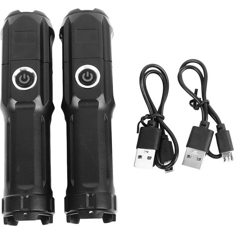Lampe torche LED 2 pièces, zoom télescopique, puissante, rechargeable USB, portable, longue portée, éclairage camping. (1/5)
