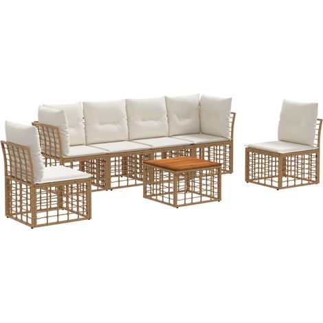 vidaXL Set di divani da esterno 7 pcs Naturale e Bianco Crema