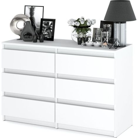 Coffre buffet 6 tiroirs blanc – Dimensions H 71cm L 100cm P 33,5cm – Panneau mélaminé MFC – Surface mate pour rangement élégant