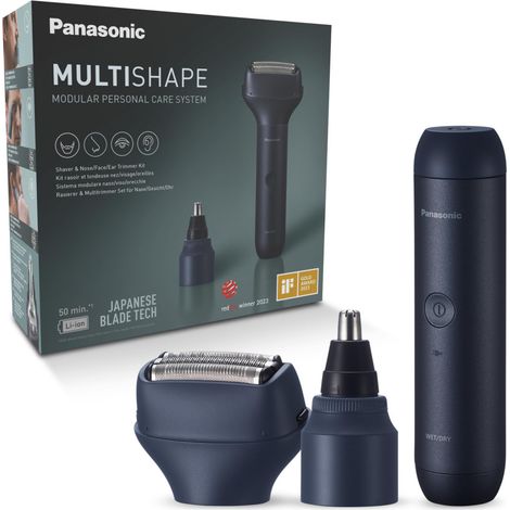 Panasonic Xshape Junior Multishape Système Modulaire ER-CBL1, ER-CNT1 & ER-CSF1 Set, Rasoir À 3 Lames, Tête Pour Nez, Oreilles Et Visage, Batterie Rechargeable Ions De Lithium