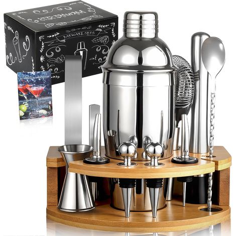 19-teiliges Cocktailset – 750-ml-Edelstahl-Shaker – Komplettes Barzubehör – Mit Bambusständer und Rezeptbuch – Für Zuhause und Partys (1/5)