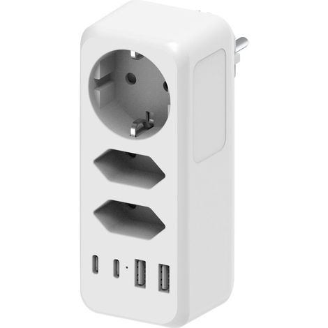 JSSEVN-Multiprise Murale avec USB C, Multiprises 3 Prises 3680W 16A avec 2 USB C&2 A, Interrupteur pour la Maison Phone Pad-Blanc (1/5)