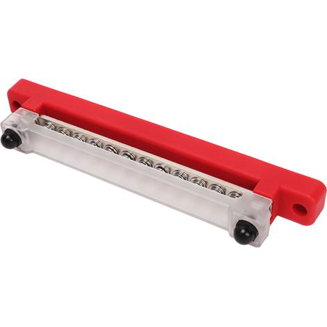 Bloc de distribution électrique à 12 bornes, barre omnibus, 2 bornes M6, 12 vis M4, boîtier de bornes de batterie pour voitures, camping-cars, bateaux et yachts (rouge) (1/5)