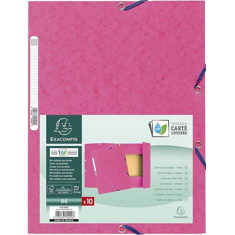 EXACOMPTA - Chemise à élastique - 3 rabats - 24 x 32 - Carte lustrée 390G - Rose fushia (1/4)