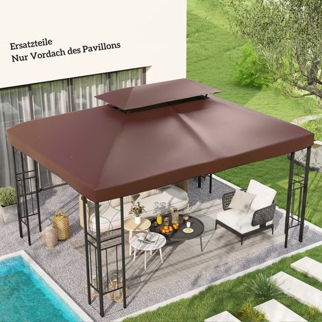 Toiture de remplacement pour pavillon. 3 x 4 m. bâche de remplacement avec trous de drainage. polyester. protection solaire UPF 30+. couleur café