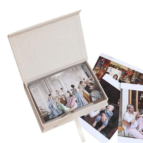 Boite Photo, Rangement 10x15 cm, BoîTe En Lin IdéAl Cartes VœUx, Photos, Postales et Souvenirs, Beige (1/5)
