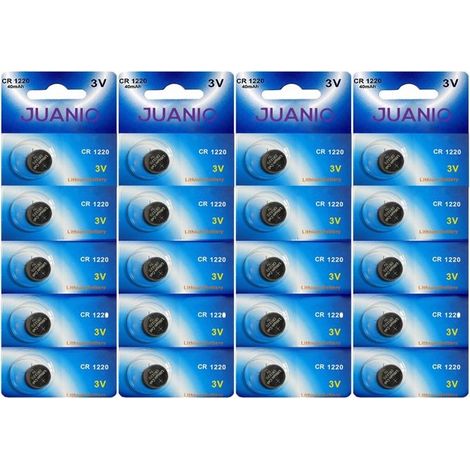 Lot de 20 Piles bouton plates 3V lithium type CR1220 compatibles BR1220 DL1220 ECR1220 PA 5012LC - Juanio - (1/2)