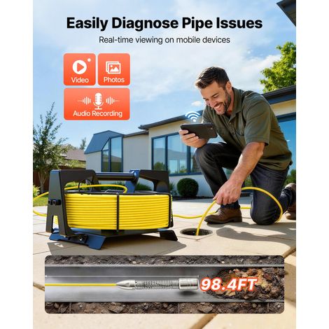 Endoscope Caméra Wi-Fi Caméra Inspection Canalisation Connexion Wi-Fi sans Fil pour Smartphone Tablette, avec Câble 30 m, Étanchéit… (1/5)