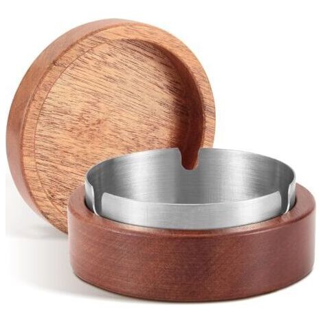 Outdoor ashtray, original ashtray with wooden lid, portable ashtray with stainless steel inner layer, odor-proof ashtray for garden/bar/restaurant/office--DTEKGAZ