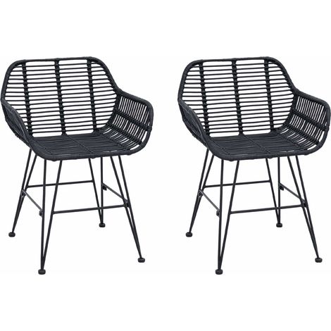 Sedia da pranzo 2 pcs Rattan e Ferro Nero 55 x 50 x 74 cm vidaXL