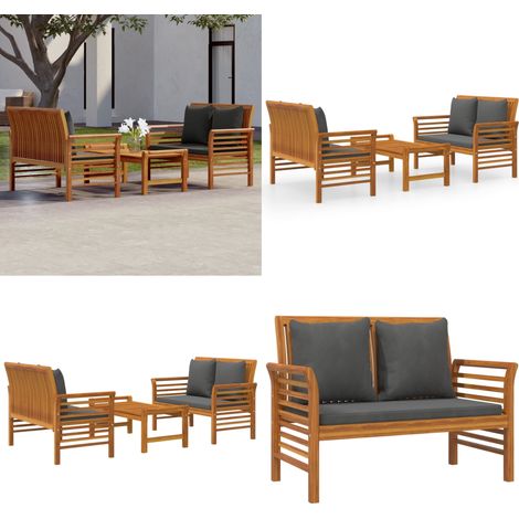 Salon de jardin 3 pcs avec coussins bois massif d'acacia - Banc de jardin - Table de jardin (1/5)