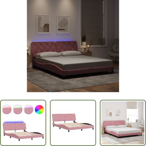 LED-Leuchten - Bettgestell mit LED ohne Matratze Rosa 160x200 cm Samt (1/5)