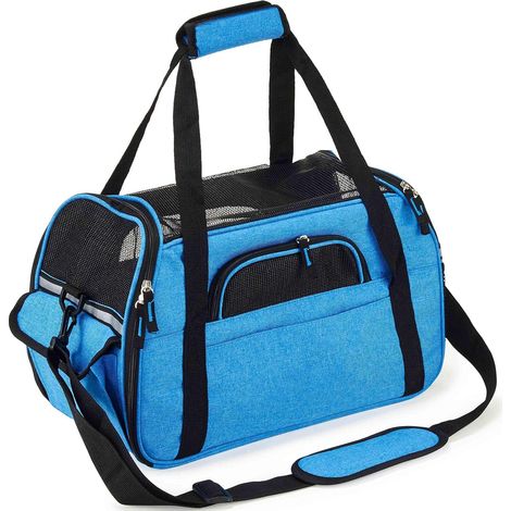 MINKUROW Borsa Porta Gatti A Mano O A Spalla Per Cuccioli Cestino Porta Gatti Per Viaggi In Aereo Treno Auto Aereo Approvato ((43 x 20 x 29 Cm) Blu)