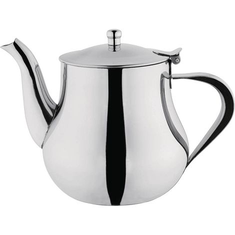 Théière marocaine en acier inoxydable 1 litre, finition miroir polie, poignée résistante à la chaleur, couvercle à charnière, bec anti-goutte, usage domestique, M982 (1/5)