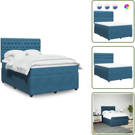 Boxspringbett mit Matratze Blau 160x200 cm Samt - Boxspringbett - Boxspringbetten - Bett - Schlafzimmermöbel