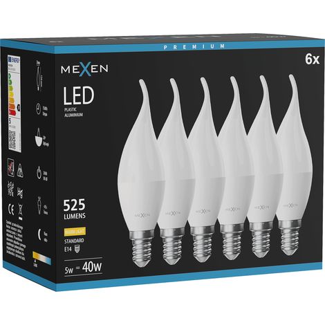 Mexen Nova 6x Ampoule LED flamme E14, C37, 5W, Chaude - 3000K, 525 lm - L106-E14-0530-01x06 (1/5)