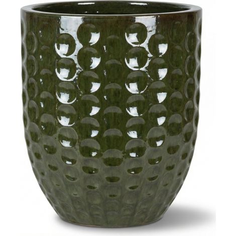 Pot grande taille d'extérieur MEROVEE 55x65cm vert tropical, fait main en terre cuite émaillée, résistant au gel
