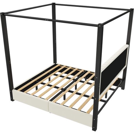 Gepolstertes Himmelbett 180 x 200 cm aus MDF, Metall und Samt, Beige und Schwarz (1/5)