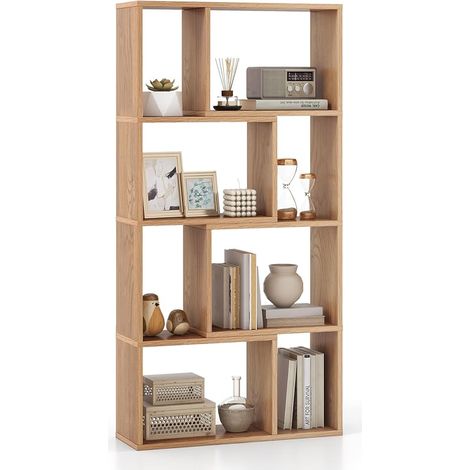 COSTWAY Libreria Geometrica a 4 Ripiani, Organizzatore Moderno con 8 Cubi, Mensola Espositiva a Pavimento, Mobile di Stoccaggio in Legno per Soggiorno Camera da Letto Studio, 60x20x120 cm (Naturale) (1/5)